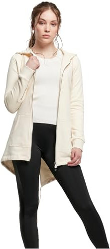 URBAN CLASSICS Felpa Lunga con Cappuccio da Donna, Cardigan Lungo con Zip a Coulisse, Felpa da Donna a Maniche Lunghe con Tasche, Maglione con Cappuccio, Colore whitesand, taglia XS