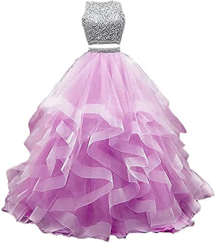 Vestidos de graduación para jóvenes, 2 piezas, sin mangas, largos, de quinceañera, Lila, 36