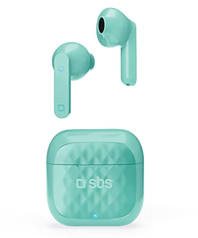 SBS Auricolari TWS Air Free Wireless Con Controlli Touch Multifunzione, Basetta Di Ricarica, Ideali Per Musica E Chiamate Fino A 3,5 Ore Consecutive, Gommini Inclusi, Verde Acqua