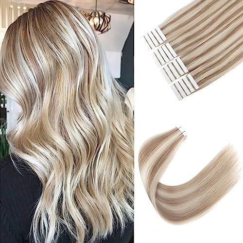 Sixstarhair Tape Extension Echthaar 20pcs 50g 50cm Invisible Tape In Haarverlangerung Echthaar Farbe Schwedischblond Und Aschblond #20/60 Dicke Remy Haar Extensions