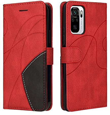 CXTcase Funda para Xiaomi Redmi Note 10 4G/Redmi Note 10S, FuncióN Kickstand Cubre Carcasa para Redmi Note 10S, Funda con Tapa Xiaomi Redmi Note 10 4G, Funda Movil Carcasa PU Cuero, Rojo
