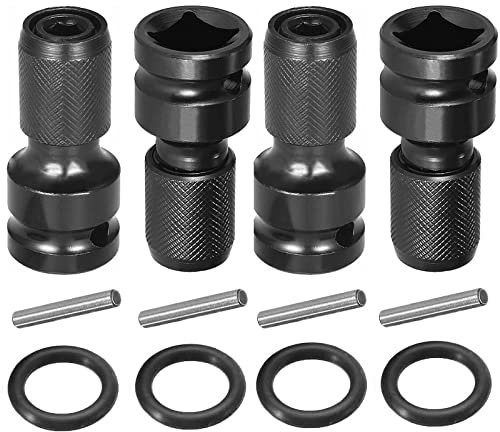 Lot de 4 douilles carrées – Changement rapide de douille carrée de 1,27 cm à 6,35 mm pour tournevis hexagonal femelle de 6,35 mm, adaptateur de mandrin pour clés à chocs pneumatiques et électriques