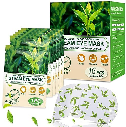 Dampf Augen Maske 16er-Packung Wärmende AugenMaske Schlafmaske für Augenermüdung Augenringe, Migräne, Entspannung für die Augen und den Kärper (Green Tea)