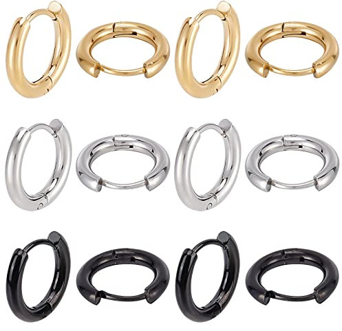 SUNNYCLUE 1 Box 24Pcs Huggie Hoop Earring Hooks 15mm Real 18K Gold Plated Round Leverback Huggie Hoops Earrings Backs Silver Golden Black Lever Back Leverbacks for Jewellery Making Findings Adult DIY