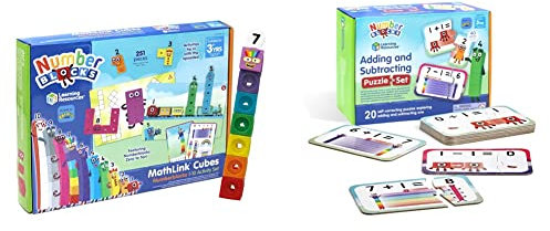 Learning Resources LSP0949-UK MathLink Cubes Numberblocks 1-10 Activity Set & Numberblocks Adding and Subtracting Puzzle Set, Numberblocks Jigsaw Puzzle, Maths Jigsaw Puzzle