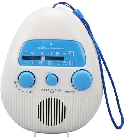 Shower Radio Built in Speaker, Hanging Bathroom Radio with Rotating Knob for Easy Tuning and Volume Control.