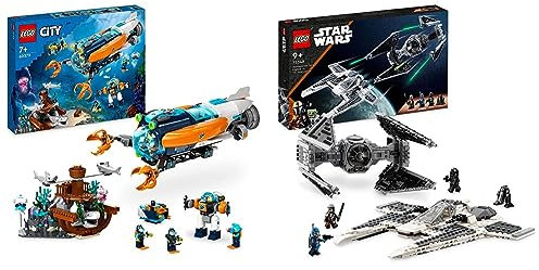 LEGO 60379 City Forscher-U-Boot Spielzeug, Unterwasser-Set mit Drohne, Mech & 75348 Star Wars Mandalorianischer Fang Fighter vs. TIE Interceptor Set