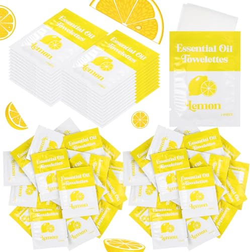 Threlaco 200 Pcs Essential Oil Wet Wipes Individually Wrapped, Lemon