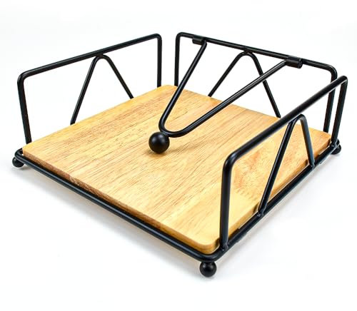 NAROSEBE Porte Serviette de Table Vintage, Support Serviette Papier Anti-vent, Range Serviettes de Table Métal, Porte Serviette Papier Bois, Porte Mouchoir de Table Noir, pour Bar Cuisine Restaurant