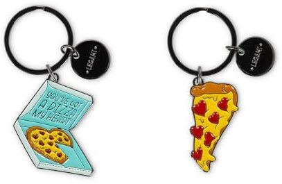 Legami - Set di 2 Portachiavi in Metallo Smaltato, What a Key Ring!, Motivo di Pizza, Regalo Per Coppia, Portachiavi Charm Per Borsa, Anello a Spirale Resistente, Dimensioni 4 x 8,5 x 0,2 cm
