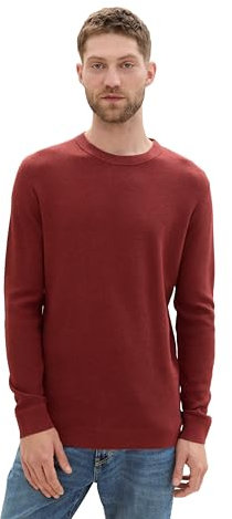 Tom Tailor Herren Basic Strickpullover aus Baumwolle, 35676 - Burgundy Dark Red Melange, M