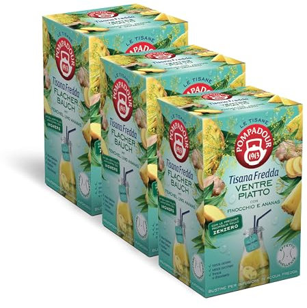 Pompadour, Tisana Fredda Ventre Piatto, 54 Filtri (3 Confezioni da 18 Filtri), con Finocchio e Ananas, Digestiva e Sgonfiante, Senza Lattosio, Glutine e Allergeni