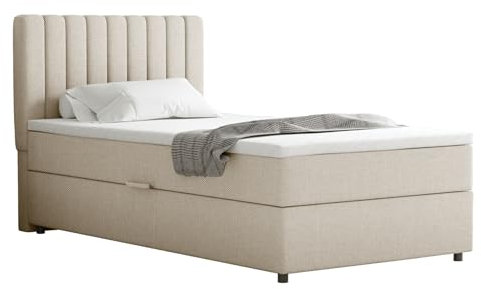 Boxspringbett Everest, 100x200, Polsterbett mit Bettkasten und Topper - beige
