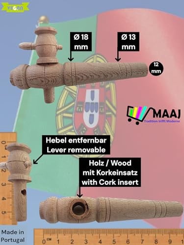 ZAPFHAHN/PIPE/TAP FÜR WEINFÄSSER AUS HOLZ UND KORK VON 1 bis 225 Liter 10 verschiedene Größen - MADE IN PORTUGAL (12046 Small Ø min.=12mm)