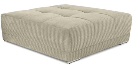 XXL-Hocker 120 cm x 120 cm mit Federkernpolsterung und markanten Steppungen in der Sitzfläche, passende Ergänzung zum Big Sofa 15173, modischer Cord-Bezug in Beige Grau / 15177