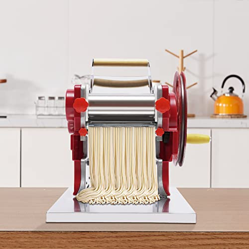 HOARLICN Macchina per la pasta in acciaio inox, macchina per la pasta manuale macchina per la pasta multifunzione pastamaker tagliatelle produzione della pasta 0.5-5mm pastamaker macchina per pasta