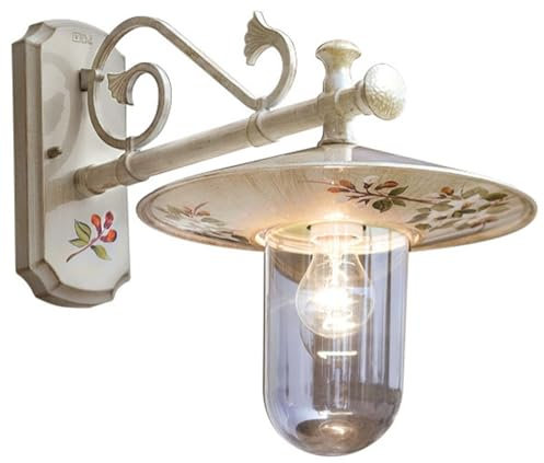 Licht-Erlebnisse Außenwandleuchte Aluminium E27 IP44 in Weiß Gold antik Blumendekor H: 45 cm Landhaus Stil Wandlampe außen Außenleuchte Wand