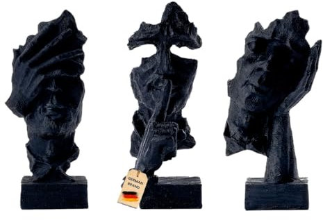 Marimor Skulpturen Dekor 3 teiliges Set Statue SammlerstückStatuen Gesicht Dekoration Kunstskulpuen Moderne Figuren Ornamente für zuhause Wohntur Dekoartikel Statzimmer (Schwarz)