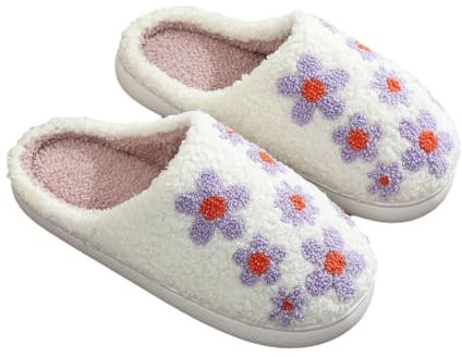 NIBESSER Pantofole Invernali Donna Pelose Calde Ciabatte Uomo Invernali con Pelo Morbide Ciabatte Casa Pantofole Peluche Donna Antiscivolo Slippers, Fiori Viola, 36/37 EU