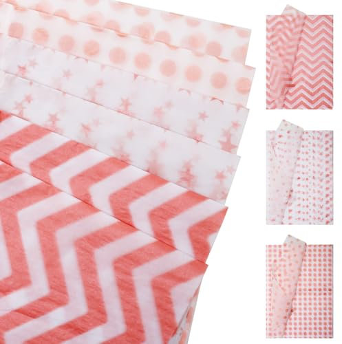 30 Stück Blatt Seidenpapier, 35cmx50cm rosafarbenes Geschenkpapier öko Geburtstagspapier Rosa Set, für Geschenktüten, Wellen und Streifen Geschenkpapier Glitzer für Geburtstage, Hochzeiten, Ferien