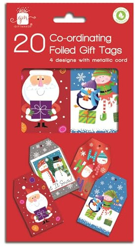 Geschenkanhänger für Weihnachten, modern, Weihnachtsmann und Freunde, Aufschrift Let It Snow, 20 Stück