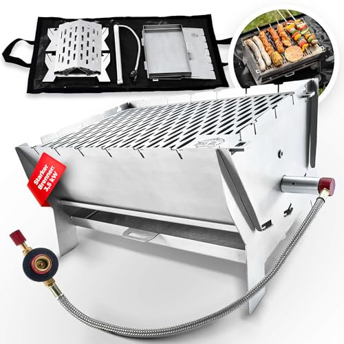 Little Bro | Mobiler Steckgrill [mit Tragetasche] Tragbarer Edelstahlgrill - Sowohl für Kohle, als auch für Gas geeignet, Holzkohlegrill Camping, Outdoor Grill tragbar, Portable Grills