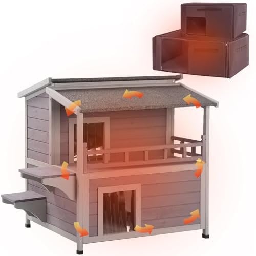 Wooden Dog House Cat House for Outdoor and Indoor, Pet Houses Dogs, Cats, Bunnies and Other Small Animals (Classic, 2 Level (Upgrade InsulateLiner))