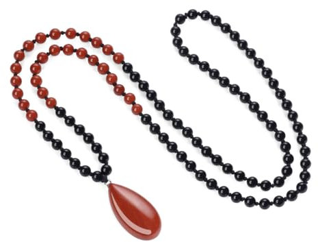 COAI 108 Malakette Meditationskette Gebetskette aus Roter Jaspis Perlen mit Roter Jaspis Wassertropfen Anhänger