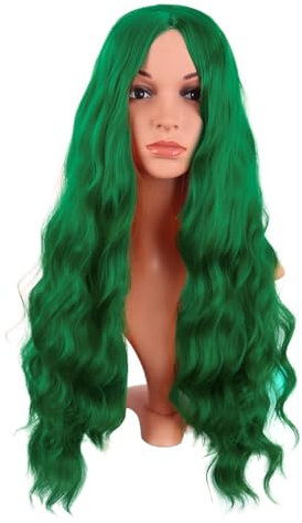 MapofBeauty 28 Zoll/70 cm Länge Wavy Synthetische Faser Lockige Haarfasern Ersatz Perücke für Partys Cosplay Täglich Perücke (Grass Grün)