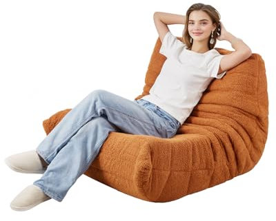 VEVOR Poltrona a Sacco a Forma di L con Braccioli Morbidi, Tasca Portaoggetti, Poltrona a Sacco, Imbottitura in Schiuma di Memoria 25D con Morbida Fodera in Velluto Teddy, per Camera da Letto, Marrone