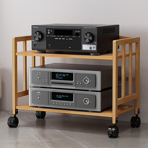 4/5-Stufige Hifi Möbel,Hifi Schrank Aus Bambus,Hifi Regal Stereo-Rack For Heimkino,Verstellbare Regale Mit Rädem,Unterhaltungs-Stereo,Plattenspieler Ständer,Hifi Möbel Rack Phono Turm(Brown,50*53m/19.