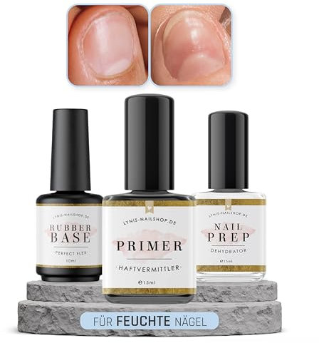 Nail Prep HAFTUNGS-Set für FEUCHTE Nägel für wenige Liftings mit Primer, Dehydrator & Perfect Flex für Kunstnägel · Lynis-Nailshop.de