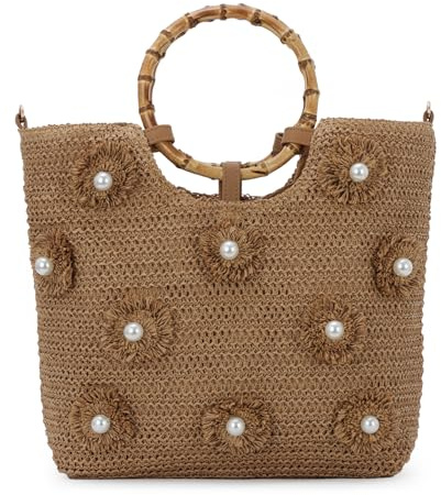 Freiesoldaten Blumen Perlen Stroh Tote Tasche für Frauen Große Sommer Strand gewebt Top Handle Handtasche mit Verstellbarem Riemen