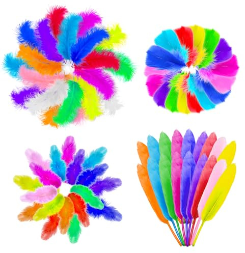 YICH Bunte Federn zum Basteln 300 Stück Bunte Federn Bastelfedern Federn zum Basteln Federn Bunt für DIY Ohrring Hochzeit Traumfänger Kopfschmucksfedern