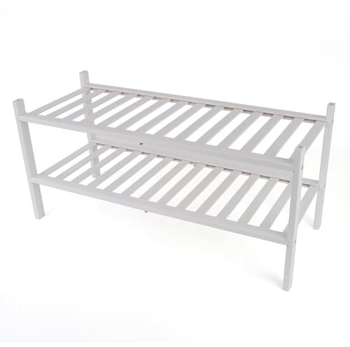 BAM BOO BOX - Schuhregal aus Bambus, Schuhablage mit 2 Ebenen, 68 x 28 x 32 cm, Erweiterbar Stapelbar, Schuhschrank Holz, Shoe Rack, Regal für Wohnzimmer oder Flur (Weiß)