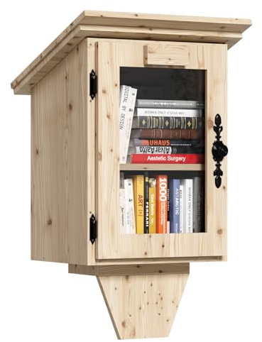 MSFE Little Free Library - Libreria per libri, a forma di casa, doppia piccola scatola da biblioteca impermeabile per esterni con mensola, kit fai da te per la condivisione dei libri