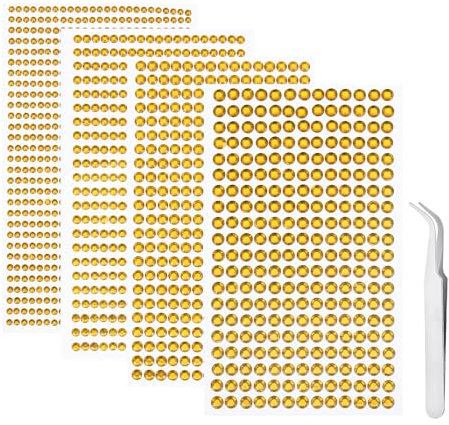 iJiZuo 1792 Stück Glitzersteine Selbstklebend 4 Blatt Strass Aufkleber, Silberne Strasss Größe Mixed Selbstklebende Strasssteine, für DIY Fingernagel Handy-Kleidung Dekorationen-Gold