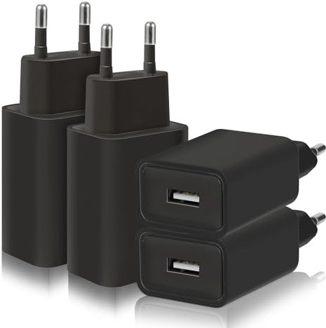 4-Pack 5W Cargador Enchufe USB, 5V / 1A Carregador USB Cargador Movil, USB Charger Enchufe Cargador Compatible iPhone Samsung Huawei Xiaomi LG (Negro)
