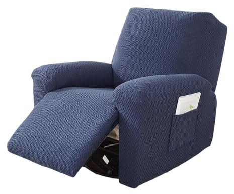 AYYDS Stretchhusse für Relaxsessel Komplett, 4-Teilig Sesselschoner für Fernsehsessel, Waschbar Stretch Relaxsessel Bezüge, All-Inclusive Sesselbezug für Fernsehsessel Liege Sessel (Blau)
