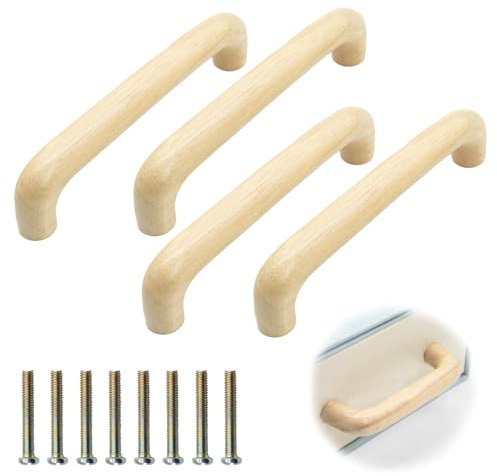 Möbelgriffe Holz, 4 Stück Schrankgriffe Holz Möbelgriffe, 128mm Schubladengriffe Griffe für Schranktüren Türgriff Küchenschränke mit Schrauben für Schränke Schubladen Möbel Küchen