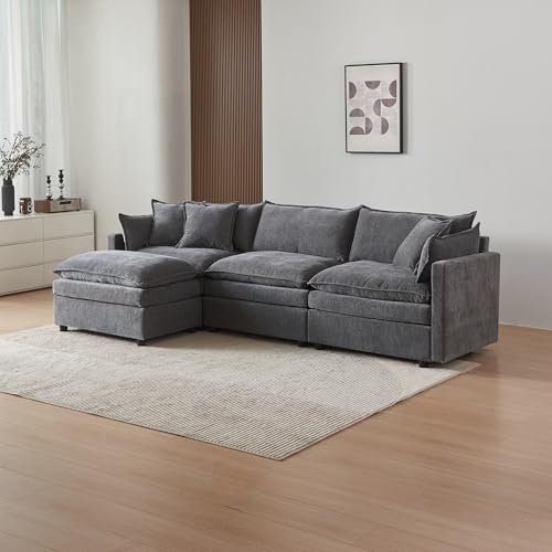 Ligterra Sofa mit Schlaffunktion, Ecksofa Polstermöbel, Sofa 4 Sitzer, Sofa mit Fußstütze, L-Form Couch, Schlafsofa für Wohnzimmer, Chenille-Stoff, 276x75x89 cm (Grau)
