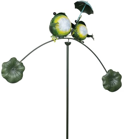 Moritz Gartenstecker Frösche mit Schirm 150 cm – Balance Windspiel Metall | Wetterfeste Gartendeko aus lackiertem Material, langer Erdspieß, bewegliches Pendel für Beet Terrasse Balkon und Vorgarten
