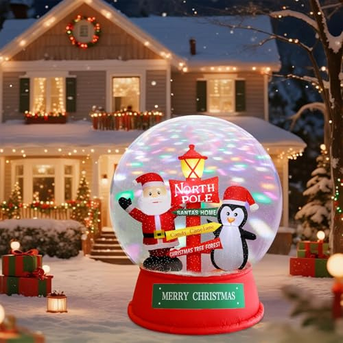 Juegoal Aufblasbare Weihnachts-Schneekugel für den Außenbereich, 1,8 m, mit integrierten rotierenden Lichtern, beleuchteter Weihnachtsmann und Pinguin in Schneekugel für Urlaub, Winter, Rasen, Hof