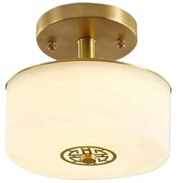 Neue Deckenleuchte aus massivem Messing im chinesischen Stil, moderne Zen-Trommel-Deckenlampe mit Milchglas, Inneneinrichtung for Flur, Eingangsbereich, Balkon