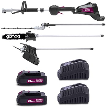 Gomag Akku-Multifunktionsgerät GO-GMG400BL Set S2 2x20V brushless | 4in1-Funktion | Rasentrimmer, Freischneider, Heckenschere, Hochentaster | inkl. 2X 2Ah Akku & 2,4 A Ladegerät