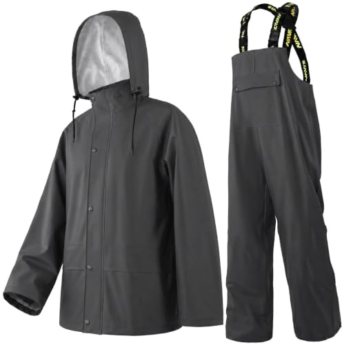 Navis Marine Regenanzug Herren wasserdicht, robust und winddicht für Arbeit | Regenjacke & Regenlatzhose mit Abnehmbarer Kapuze, Robuste PU-Arbeitskleidung für Bau, Industrie, Angeln