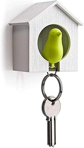 Clockjuan Porte-clé maison d'oiseaux, porte-clé anti-perte, mini porte-clés nid d'oiseau, support mural, sifflet, porte-clés