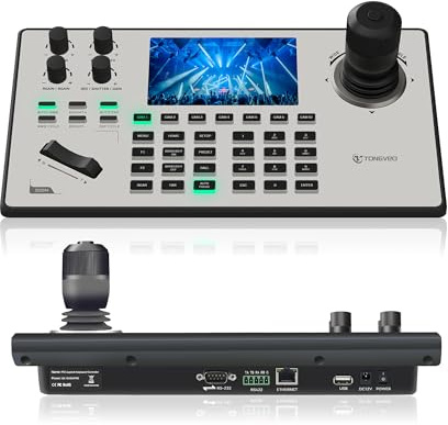 TONGVEO NDI PTZ-Kamera Joystick-Controller 5-Zoll LCD Vorschau Streaming | 4D-Steuerung & PoE-Unterstützung Pelco-D/P & VISCA für Gottesdienste, Live-Events, Streaming & Broadcasting