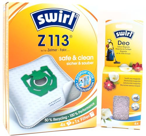 PakTrade 4 Staubsaugerbeutel + Deo-Perlen kompatibel mit Fakir Prestige TS 2000 Air Wave | kompatibel mit Swirl Z113 - Z 113 | 4 Beutel, Lufterfrischer, Zubehör, Ersatzteile