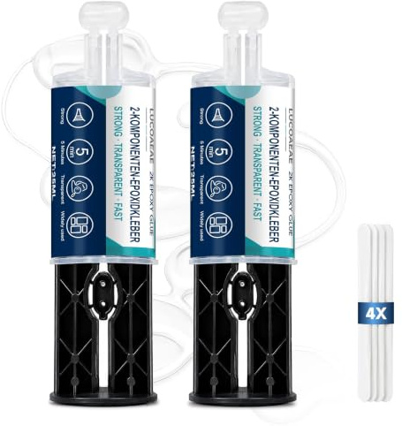 LUCOAEAE 2x25 ml Colle Epoxy Bi-Composant Extra Forte | Transparent Epoxy Bi Composant - Colle Bi Composant Epoxy - pour Metal, Plastique, Verre, Bois & Ceramique